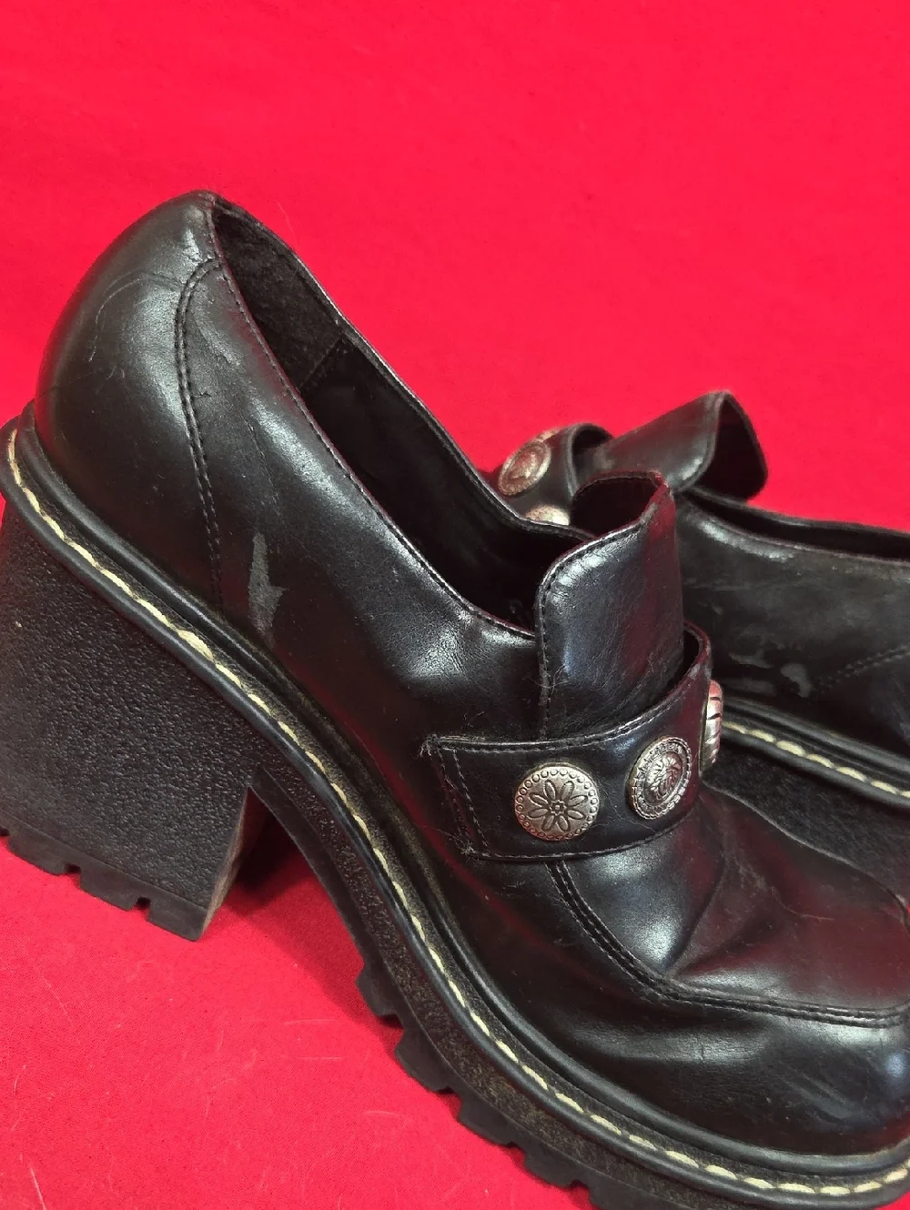 Y2K VINTAGE NO BOUNDARIES Chunky Heel Loafers Black Womens Size 8.5